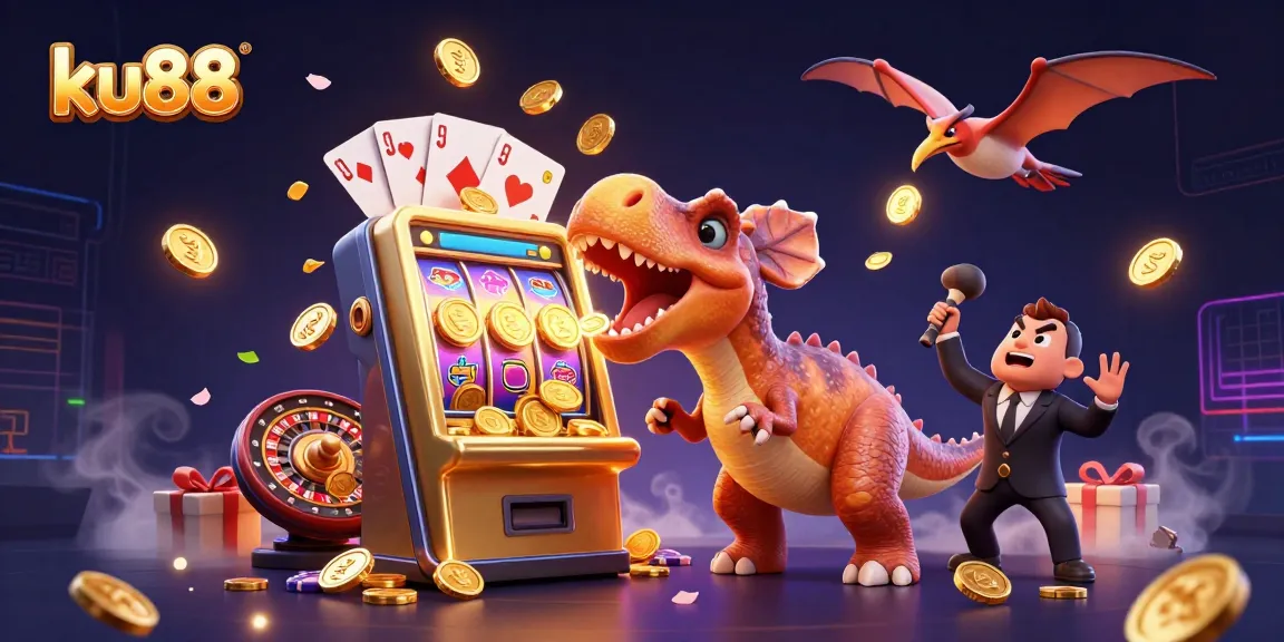 ku88 enhances the thrill of winning with cartoon dinosaurs and dynamic casino elements