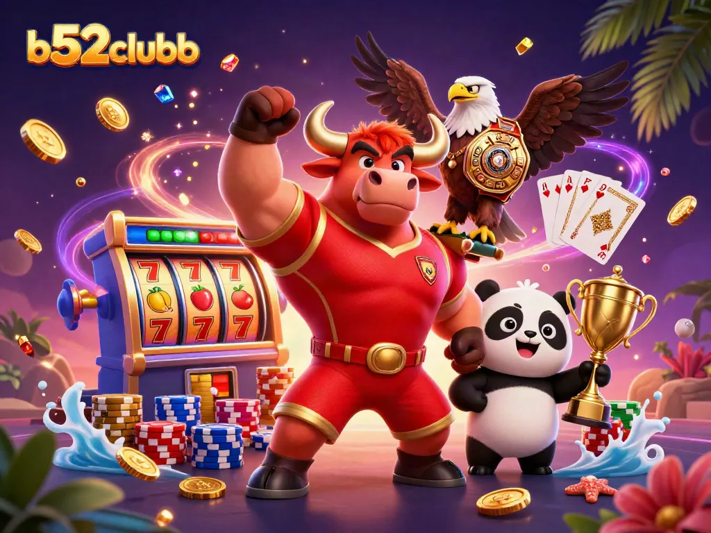 Spin into action with b52clubb's thrilling 3D slot machine scene showcasing vibrant gaming elements.
