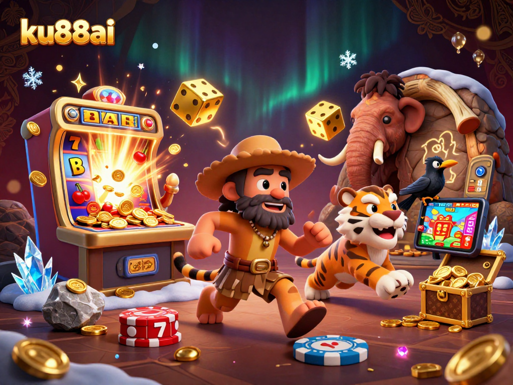 Enjoy thrilling games at ku88ai with a lively cavern-themed casino scene filled with excitement.