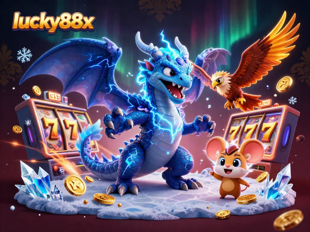Experience thrilling gameplay with lucky88x; vibrant 3D illustration of a jackpot excitement scene.