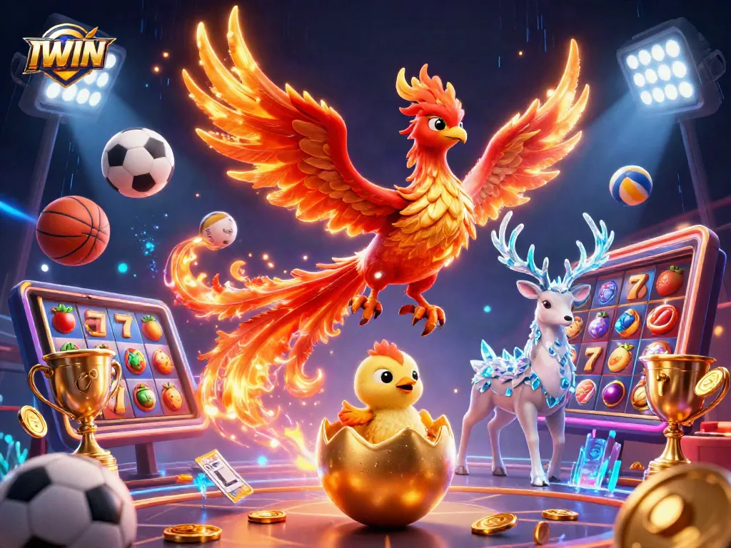 IWIN delivers thrilling casino experiences with an enchanting phoenix, golden elements, and dynamic game symbols.