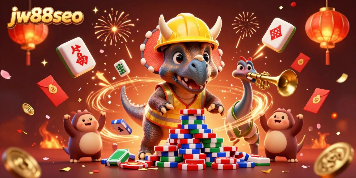 Experience dynamic gameplay at jw88seo with festive casino elements and vibrant creatures celebrating winnings.