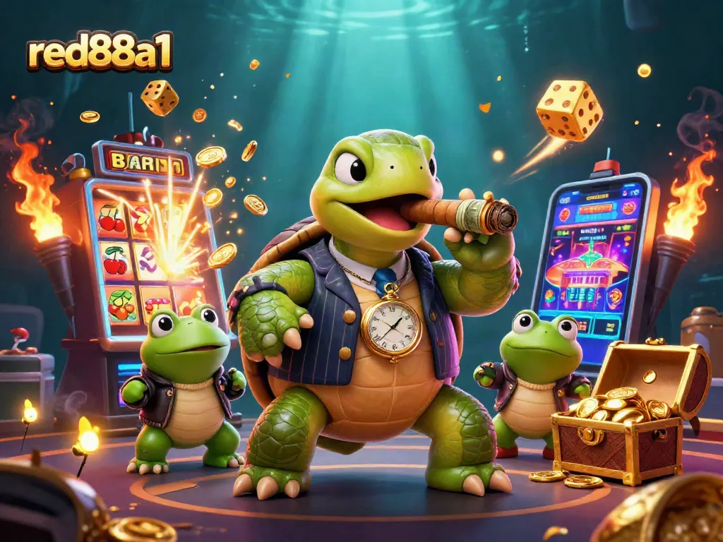 Catch thrilling wins at red88a1 with vibrant slots, a turtle in a mobster suit, and jackpot excitement.