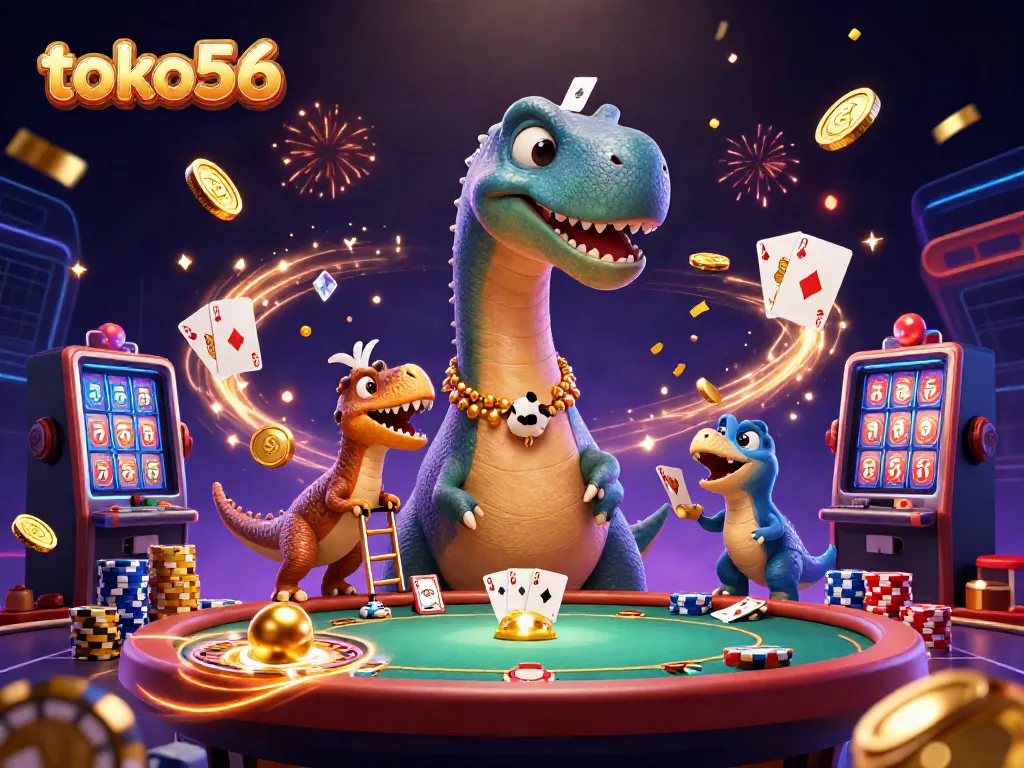 Experience the excitement of winning as toko56 brings a vibrant casino scene to life with animated characters and dynamic elements.