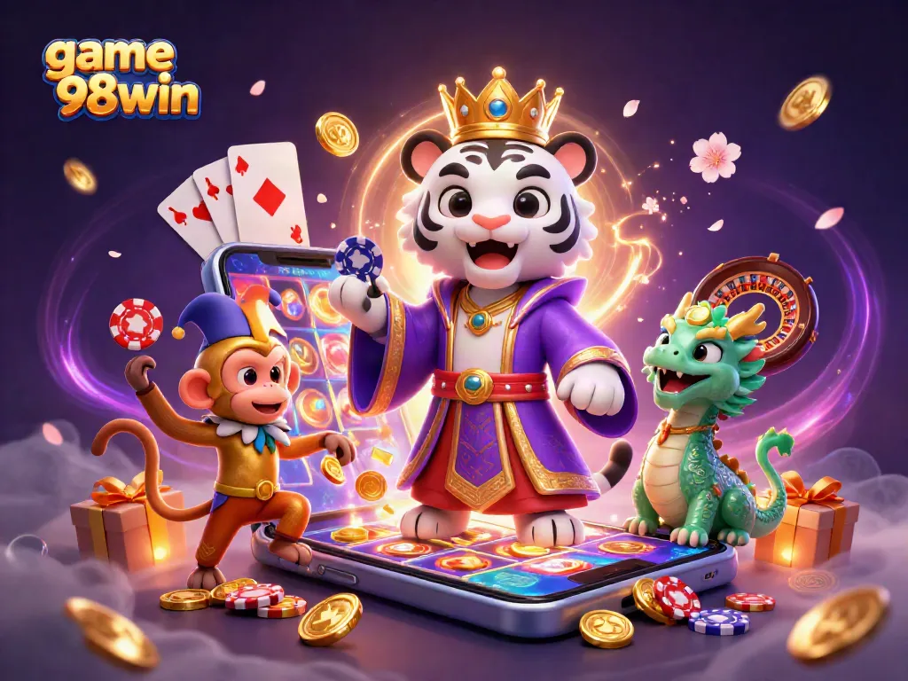 Experience the excitement of game 98win with vibrant 3D characters and dynamic casino elements.