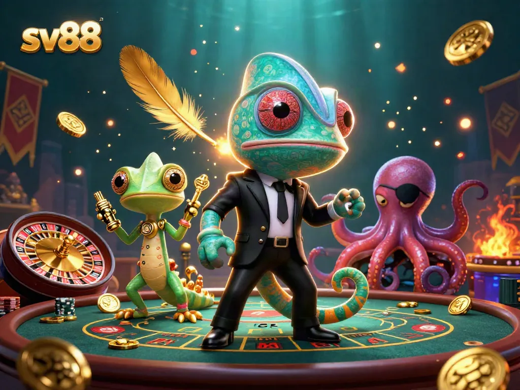 Engage with sv88 by spinning the roulette wheel in this vibrant casino illustration.