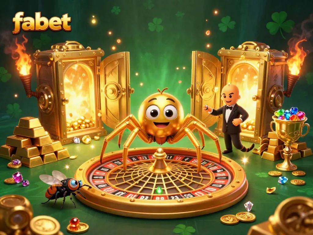 Experience the thrill of betting with fabet's vibrant casino scene featuring dramatic lighting and gold treasures.