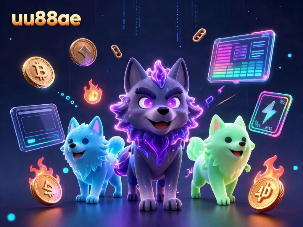 Engage with exciting games at uu88ae, featuring vibrant 3D wolves and cryptocurrency elements.