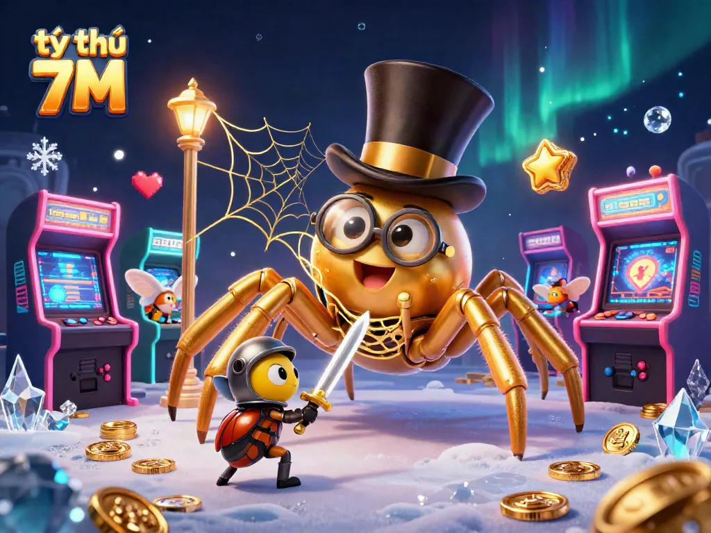 Bet on tỷ lệ 7M in a vibrant online casino scene showcasing a spider and a beetle.