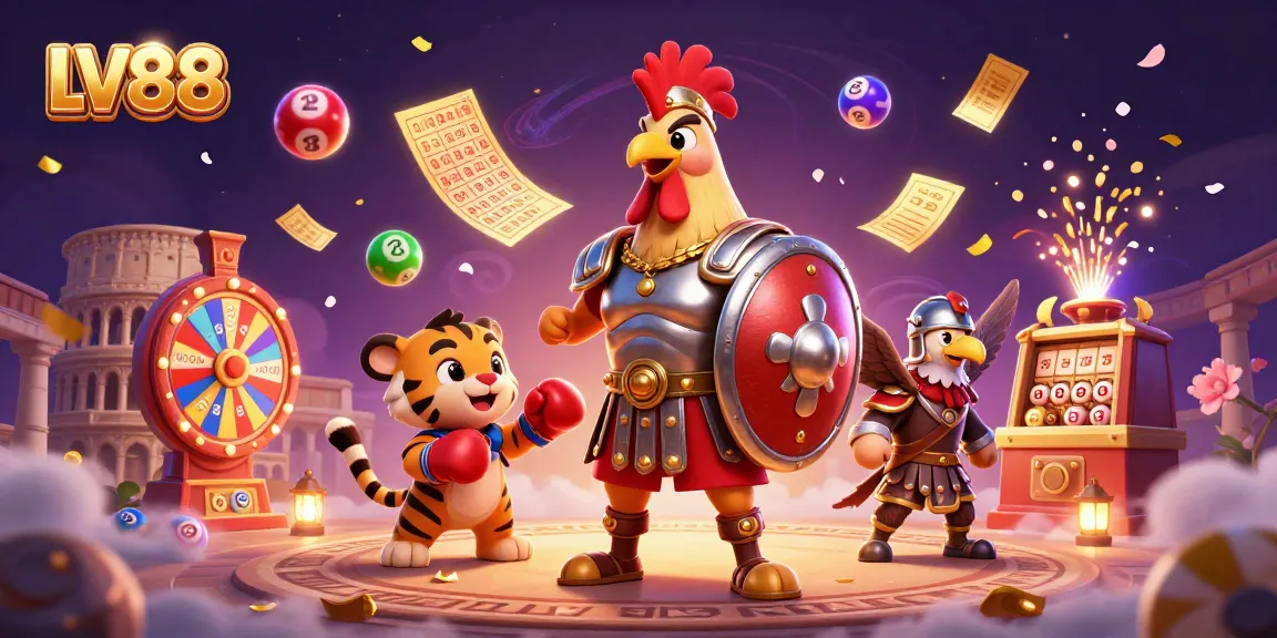 Experience winning moments at LV88 with a dynamic illustrated casino scene packed with action.