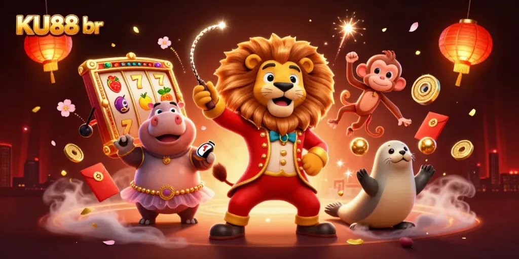 Engage with thrilling slot games and winning strategies at KU88 br, featuring lively characters and festive elements.